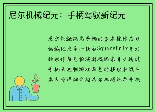 尼尔机械纪元：手柄驾驭新纪元